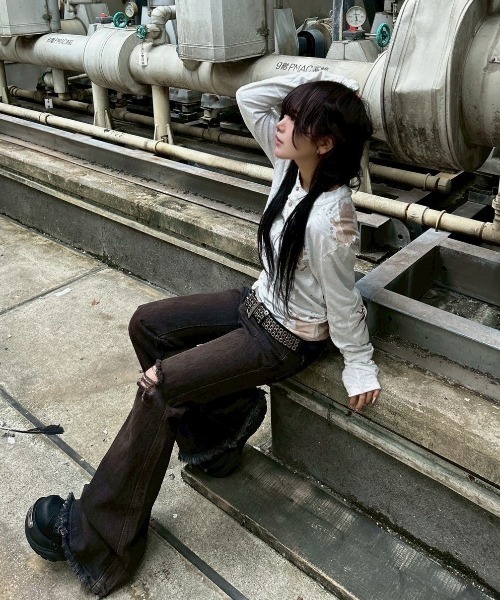 Never mind the XU（ネバーマインドザエックスユー）の「【Never mind the XU】paint graphic henley long sleeve / 【ネバーマインド ザ エックスユー】ペイントグラフィックヘンリーロンT（Tシャツ/カットソー・メンズ・ホワイト・M）」の6枚目の写真