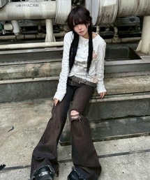 XU（エックスユー）の「【Never mind the XU】paint graphic henley long sleeve / 【ネバーマインド ザ エックスユー】ペイントグラフィックヘンリーロンT <着用動画あり>（Tシャツ/カットソー）」