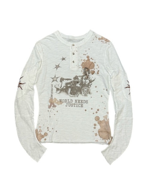 Never mind the XU（ネバーマインドザエックスユー）の「【Never mind the XU】paint graphic henley long sleeve / 【ネバーマインド ザ エックスユー】ペイントグラフィックヘンリーロンT（Tシャツ/カットソー・メンズ・ホワイト・M）」の13枚目の写真