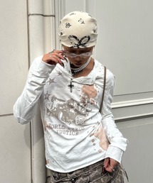Never mind the XU（ネバーマインドザエックスユー）の「【Never mind the XU】paint graphic henley long sleeve / 【ネバーマインド ザ エックスユー】ペイントグラフィックヘンリーロンT <着用動画あり>（Tシャツ/カットソー）」