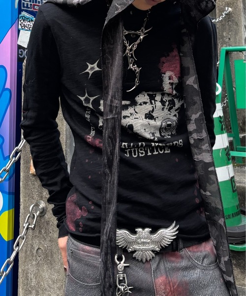 Never mind the XU(ネバーマインドザエックスユー)の「【Never mind the XU】paint graphic henley long sleeve / 【ネバーマインド ザ エックスユー】ペイントグラフィックヘンリーロンT <着用動画あり>(Tシャツ/カットソー・メンズ・ホワイト/ブラック・M)」の22枚目の写真