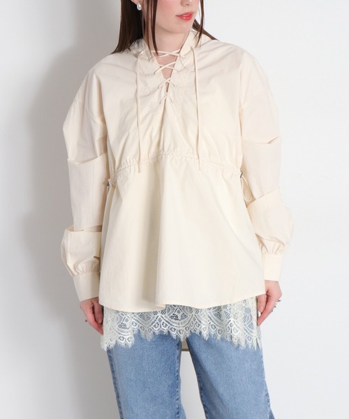 cepo（セポ）の「レースアップフードシャツ（シャツ/ブラウス・レディース・ベージュ/オフホワイト/オリーブ・M）」の6枚目の写真