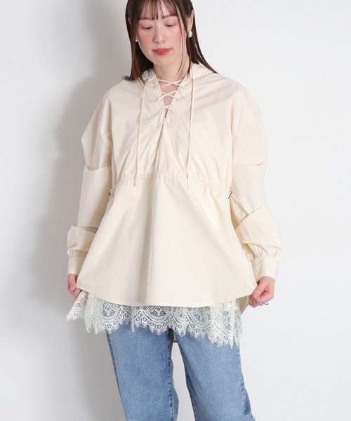 cepo（セポ）の「レースアップフードシャツ（シャツ/ブラウス・レディース・ベージュ/オフホワイト/オリーブ・M）」の15枚目の写真