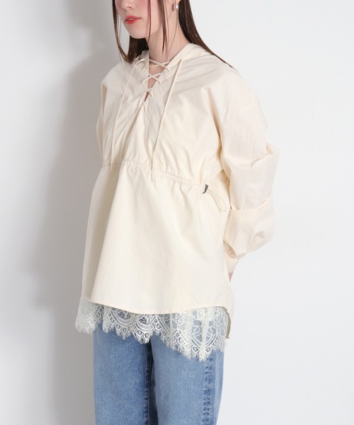 cepo（セポ）の「レースアップフードシャツ（シャツ/ブラウス・レディース・ベージュ/オフホワイト/オリーブ・M）」の7枚目の写真
