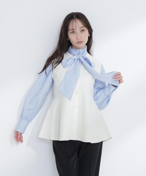 NATURAL BEAUTY BASIC（ナチュラルビューティーベーシック）の「【Oggi.jp掲載】◇ペプラムニットジレ（カーディガン/ボレロ・レディース・ライトグリーン/ネイビー/オフホワイト・FREE）」の2枚目の写真