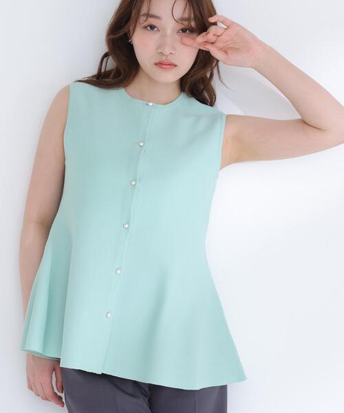 NATURAL BEAUTY BASIC（ナチュラルビューティーベーシック）の「【Oggi.jp掲載】◇ペプラムニットジレ（カーディガン/ボレロ・レディース・ライトグリーン/ネイビー/オフホワイト・FREE）」の3枚目の写真