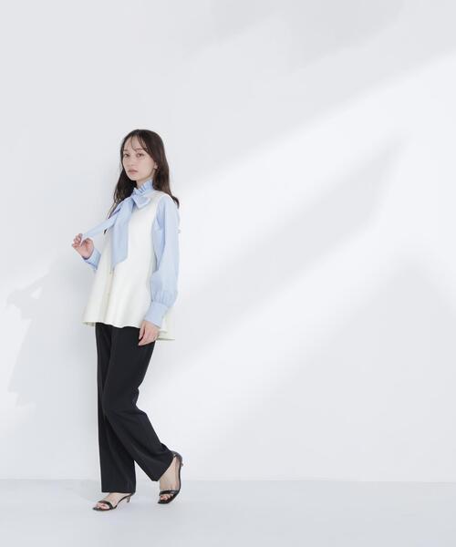 NATURAL BEAUTY BASIC（ナチュラルビューティーベーシック）の「【Oggi.jp掲載】◇ペプラムニットジレ（カーディガン/ボレロ・レディース・ライトグリーン/ネイビー/オフホワイト・FREE）」の4枚目の写真