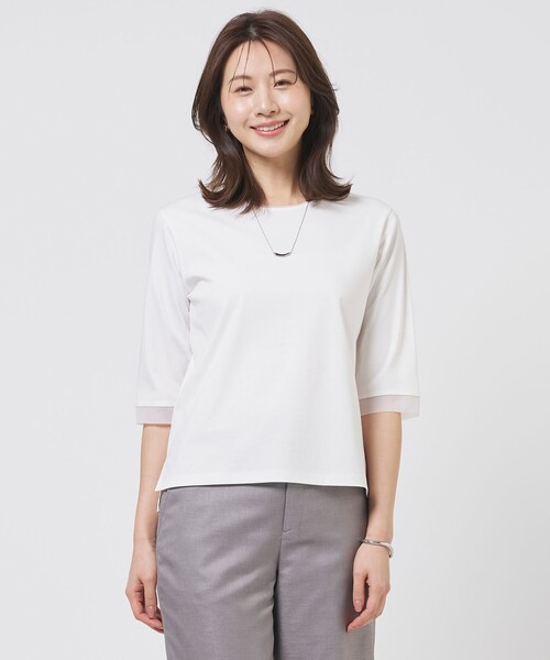J.PRESS Ladies(J.プレス レディス)の「【シーンレスに活躍】スムースジャージー カットソー(Tシャツ/カットソー・レディース・ホワイト系/ライトイエロー系/ライトグレー系/ブラック系・SMALL)」の2枚目の写真