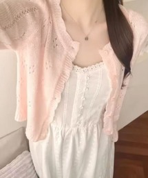 【 ammy. / エイミードット 】 エアリー アイレット ショート カーディガン