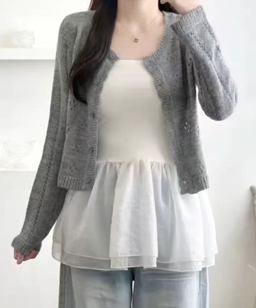 ammy.（エイミードット）の「【 ammy. / エイミードット 】 エアリー アイレット ショート カーディガン（カーディガン/ボレロ・レディース・ピンク/グレー/ホワイト/ライトブルー/ミント・FREE）」の8枚目の写真