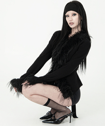 Fur-Trimmed Back-Strap Cardigan #Black