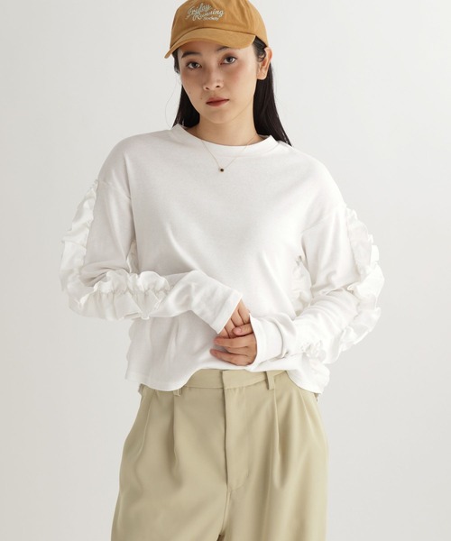 studio CLIP（スタディオクリップ）の「【daily CLIP】フリフリロンT（Tシャツ/カットソー・レディース・ホワイト/ピンク/チャコール・FREE）」の2枚目の写真