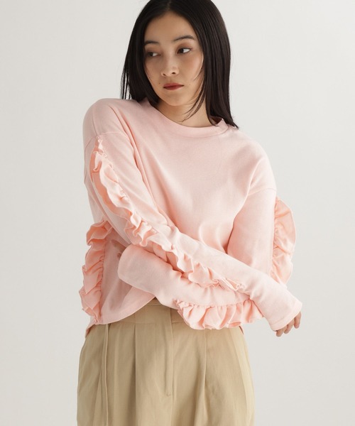 studio CLIP（スタディオクリップ）の「【daily CLIP】フリフリロンT（Tシャツ/カットソー・レディース・ホワイト/ピンク/チャコール・FREE）」の3枚目の写真