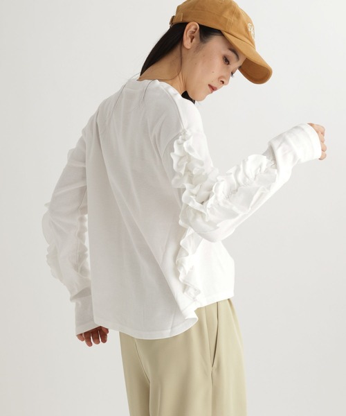 studio CLIP（スタディオクリップ）の「【daily CLIP】フリフリロンT（Tシャツ/カットソー・レディース・ホワイト/ピンク/チャコール・FREE）」の4枚目の写真