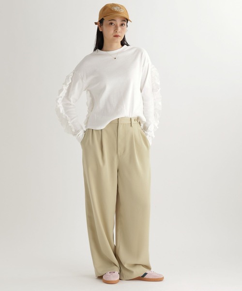 studio CLIP（スタディオクリップ）の「【daily CLIP】フリフリロンT（Tシャツ/カットソー・レディース・ホワイト/ピンク/チャコール・FREE）」の5枚目の写真