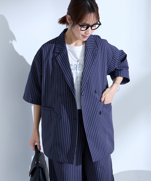 Aunely（オーネリー）の「【Aunely】すぐサラ リネンタッチ ひんやり 半袖 シャツジャケット / マシンウォッシャブル ＜YOSOOIシリーズ＞（テーラードジャケット・レディース・ブラック/ライトベージュ/ブラウン/ネイビー/ネイビー系/グレー・L/M）」の6枚目の写真