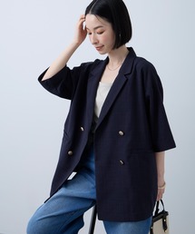 Aunely（オーネリー）の「【Aunely】すぐサラ リネンタッチ ひんやり 半袖 シャツジャケット   マシンウォッシャブル <YOSOOIシリーズ>（テーラードジャケット）」