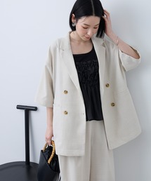 Aunely（オーネリー）の「【Aunely】すぐサラ リネンタッチ ひんやり 半袖 シャツジャケット   マシンウォッシャブル <YOSOOIシリーズ>（テーラードジャケット）」