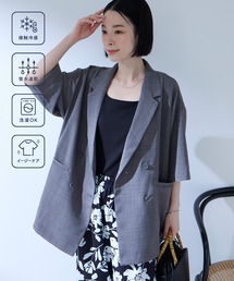 Aunely（オーネリー）の「【Aunely】すぐサラ リネンタッチ ひんやり 半袖 シャツジャケット   マシンウォッシャブル <YOSOOIシリーズ>（テーラードジャケット）」