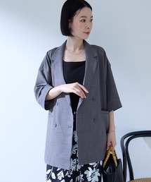 Aunely（オーネリー）の「【Aunely】すぐサラ リネンタッチ ひんやり 半袖 シャツジャケット   マシンウォッシャブル <YOSOOIシリーズ>（テーラードジャケット）」