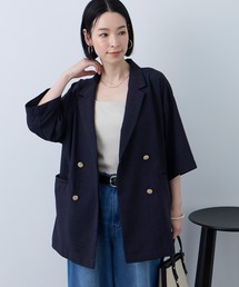 Aunely（オーネリー）の「【Aunely】すぐサラ リネンタッチ ひんやり 半袖 シャツジャケット   マシンウォッシャブル <YOSOOIシリーズ>（テーラードジャケット）」