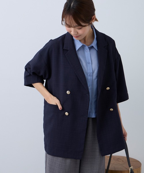 Aunely（オーネリー）の「【Aunely】すぐサラ リネンタッチ ひんやり 半袖 シャツジャケット / マシンウォッシャブル ＜YOSOOIシリーズ＞（テーラードジャケット・レディース・ブラック/ライトベージュ/ブラウン/ネイビー/ネイビー系/グレー・L/M）」の17枚目の写真