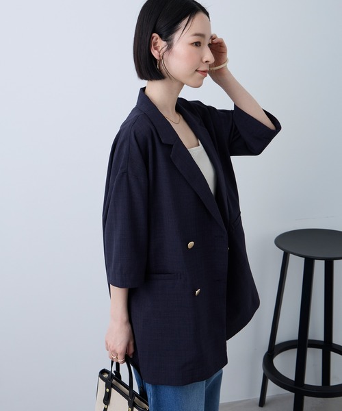 Aunely（オーネリー）の「【Aunely】すぐサラ リネンタッチ ひんやり 半袖 シャツジャケット / マシンウォッシャブル ＜YOSOOIシリーズ＞（テーラードジャケット・レディース・ブラック/ライトベージュ/ブラウン/ネイビー/ネイビー系/グレー・L/M）」の19枚目の写真