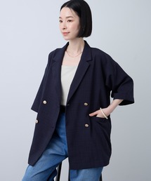 Aunely（オーネリー）の「【Aunely】すぐサラ リネンタッチ ひんやり 半袖 シャツジャケット / マシンウォッシャブル ＜YOSOOIシリーズ＞（テーラードジャケット）」