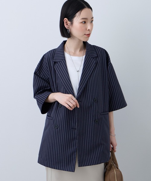 Aunely（オーネリー）の「【Aunely】すぐサラ リネンタッチ ひんやり 半袖 シャツジャケット / マシンウォッシャブル ＜YOSOOIシリーズ＞（テーラードジャケット・レディース・ブラック/ライトベージュ/ブラウン/ネイビー/ネイビー系/グレー・L/M）」の17枚目の写真