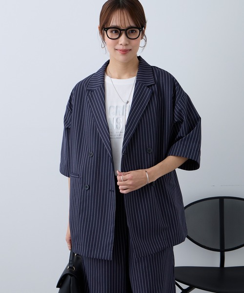 Aunely（オーネリー）の「【Aunely】すぐサラ リネンタッチ ひんやり 半袖 シャツジャケット / マシンウォッシャブル ＜YOSOOIシリーズ＞（テーラードジャケット・レディース・ブラック/ライトベージュ/ブラウン/ネイビー/ネイビー系/グレー・L/M）」の18枚目の写真