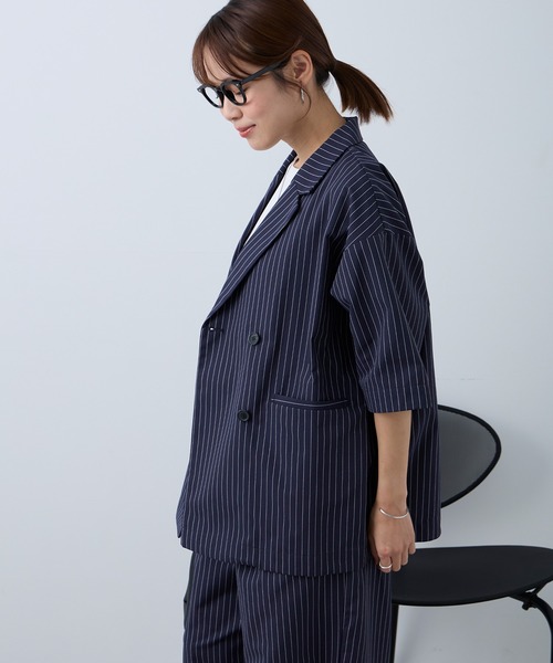 Aunely（オーネリー）の「【Aunely】すぐサラ リネンタッチ ひんやり 半袖 シャツジャケット / マシンウォッシャブル ＜YOSOOIシリーズ＞（テーラードジャケット・レディース・ブラック/ライトベージュ/ブラウン/ネイビー/ネイビー系/グレー・L/M）」の19枚目の写真