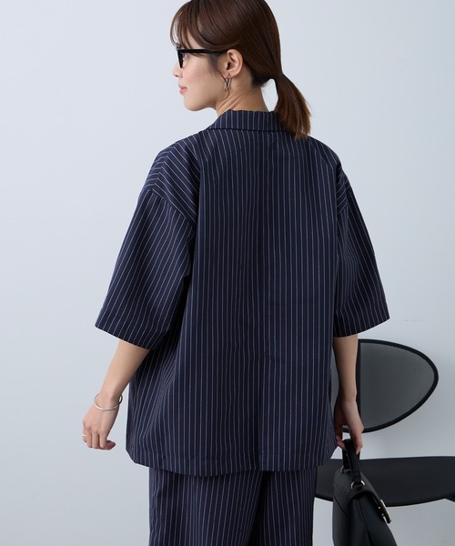 Aunely（オーネリー）の「【Aunely】すぐサラ リネンタッチ ひんやり 半袖 シャツジャケット / マシンウォッシャブル ＜YOSOOIシリーズ＞（テーラードジャケット・レディース・ブラック/ライトベージュ/ブラウン/ネイビー/ネイビー系/グレー・L/M）」の20枚目の写真