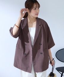 Aunely（オーネリー）の「【Aunely】すぐサラ リネンタッチ ひんやり 半袖 シャツジャケット   マシンウォッシャブル <YOSOOIシリーズ>（テーラードジャケット）」