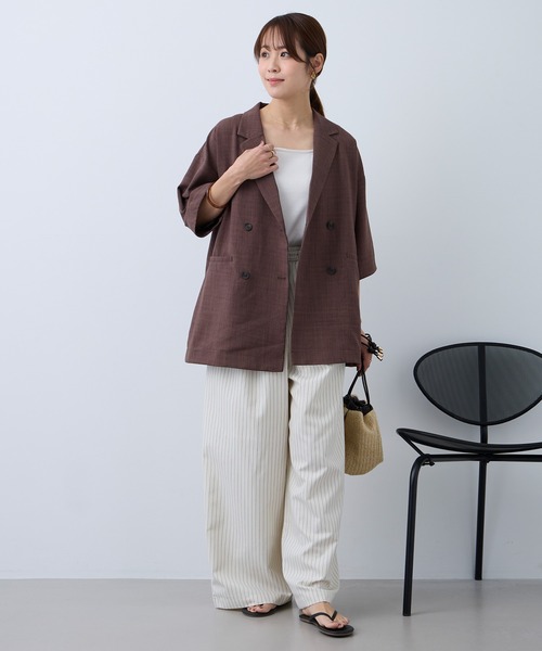 Aunely（オーネリー）の「【Aunely】すぐサラ リネンタッチ ひんやり 半袖 シャツジャケット / マシンウォッシャブル ＜YOSOOIシリーズ＞（テーラードジャケット・レディース・ブラック/ライトベージュ/ブラウン/ネイビー/ネイビー系/グレー・L/M）」の11枚目の写真
