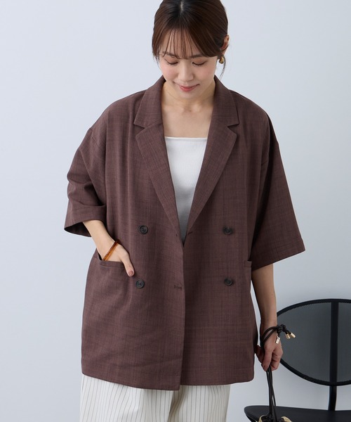 Aunely（オーネリー）の「【Aunely】すぐサラ リネンタッチ ひんやり 半袖 シャツジャケット / マシンウォッシャブル ＜YOSOOIシリーズ＞（テーラードジャケット・レディース・ブラック/ライトベージュ/ブラウン/ネイビー/ネイビー系/グレー・L/M）」の14枚目の写真