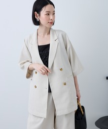 Aunely（オーネリー）の「【Aunely】すぐサラ リネンタッチ ひんやり 半袖 シャツジャケット / マシンウォッシャブル ＜YOSOOIシリーズ＞（テーラードジャケット）」