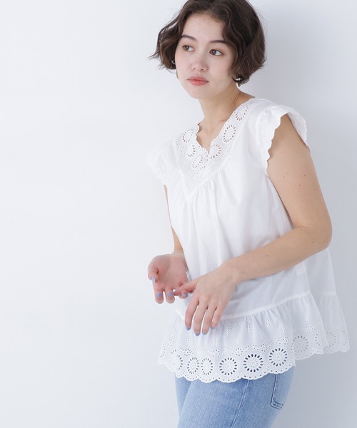 N.(N. Natural Beauty Basic)(エヌエヌナチュラルビューティーベーシック)の「コットン刺繍ブラウス(シャツ/ブラウス・レディース・ブラック/オフホワイト/レッド/ピンク・フリ-)」の5枚目の写真