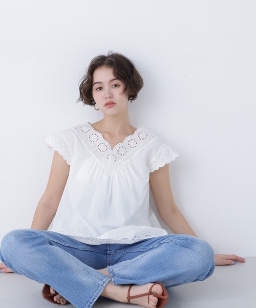 N.(N. Natural Beauty Basic)(エヌエヌナチュラルビューティーベーシック)の「コットン刺繍ブラウス(シャツ/ブラウス・レディース・ブラック/オフホワイト/レッド/ピンク・フリ-)」の10枚目の写真