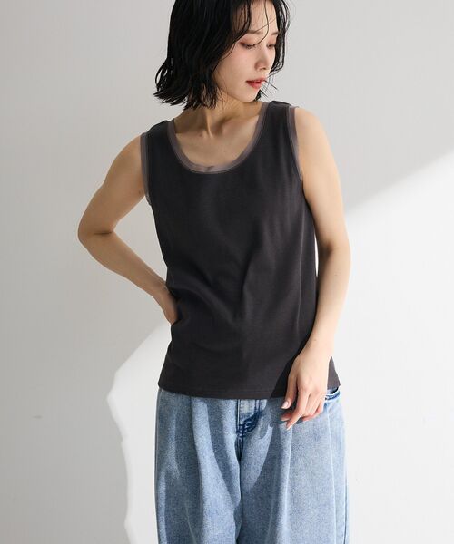Green　Parks（グリーンパークス）の「チュールドッキングタンク（タンクトップ・レディース・ブラック/チャコールグレー/オフホワイト・FREE）」の4枚目の写真