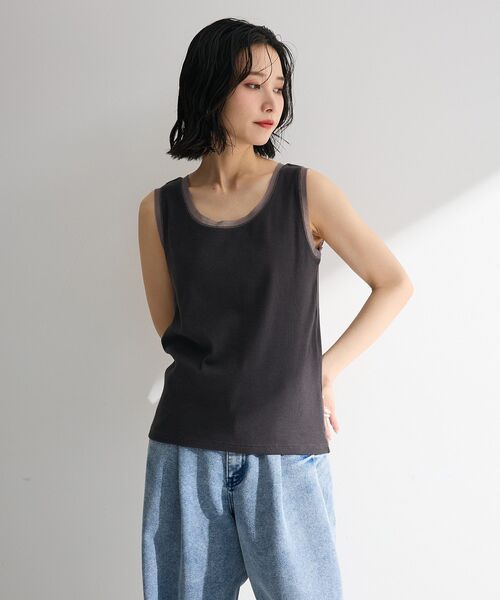 Green　Parks（グリーンパークス）の「チュールドッキングタンク（タンクトップ・レディース・ブラック/チャコールグレー/オフホワイト・FREE）」の7枚目の写真