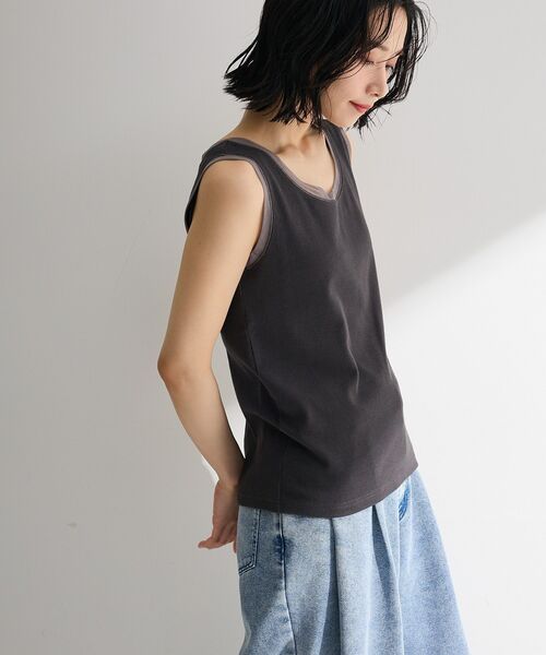 Green　Parks（グリーンパークス）の「チュールドッキングタンク（タンクトップ・レディース・ブラック/チャコールグレー/オフホワイト・FREE）」の8枚目の写真