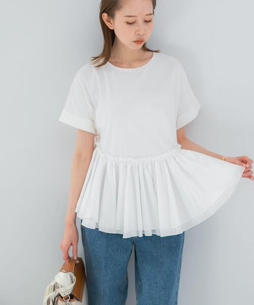 URBAN RESEARCH ROSSO WOMEN（アーバンリサーチ　ロッソ）の「タフタドッキングティアードTEEブラウス（Tシャツ/カットソー・レディース・ブラック/ライトカーキ/オフホワイト・FREE）」の2枚目の写真