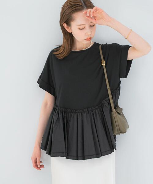 URBAN RESEARCH ROSSO WOMEN（アーバンリサーチ　ロッソ）の「タフタドッキングティアードTEEブラウス（Tシャツ/カットソー・レディース・ブラック/ライトカーキ/オフホワイト・FREE）」の3枚目の写真