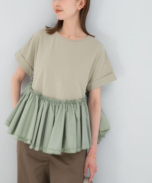 URBAN RESEARCH ROSSO WOMEN（アーバンリサーチ　ロッソ）の「タフタドッキングティアードTEEブラウス（Tシャツ/カットソー・レディース・ブラック/ライトカーキ/オフホワイト・FREE）」の4枚目の写真