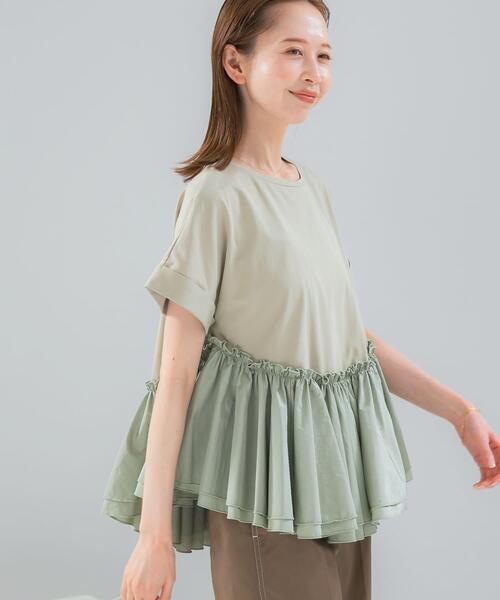 URBAN RESEARCH ROSSO WOMEN（アーバンリサーチ　ロッソ）の「タフタドッキングティアードTEEブラウス（Tシャツ/カットソー・レディース・ブラック/ライトカーキ/オフホワイト・FREE）」の5枚目の写真