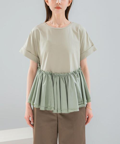 URBAN RESEARCH ROSSO WOMEN（アーバンリサーチ　ロッソ）の「タフタドッキングティアードTEEブラウス（Tシャツ/カットソー・レディース・ブラック/ライトカーキ/オフホワイト・FREE）」の9枚目の写真