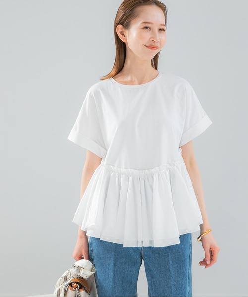 URBAN RESEARCH ROSSO WOMEN(アーバンリサーチ ロッソ)の「タフタドッキングティアードTEEブラウス(Tシャツ/カットソー・レディース・ブラック/ライトカーキ/オフホワイト・FREE)」の4枚目の写真