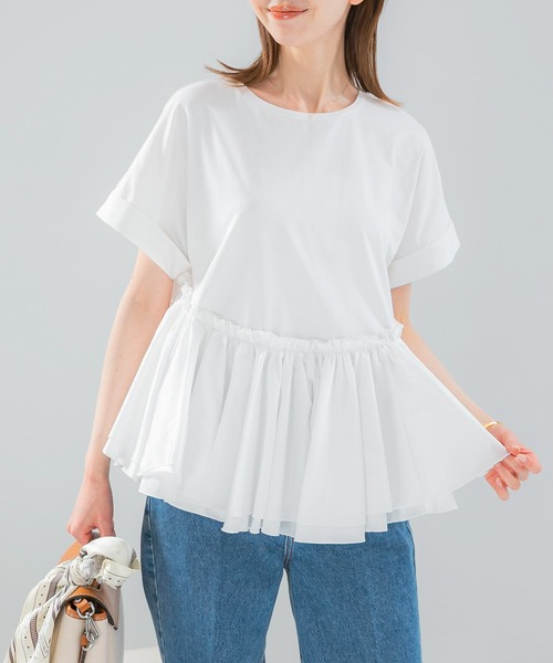 URBAN RESEARCH ROSSO WOMEN(アーバンリサーチ ロッソ)の「タフタドッキングティアードTEEブラウス(Tシャツ/カットソー・レディース・ブラック/ライトカーキ/オフホワイト・FREE)」の5枚目の写真