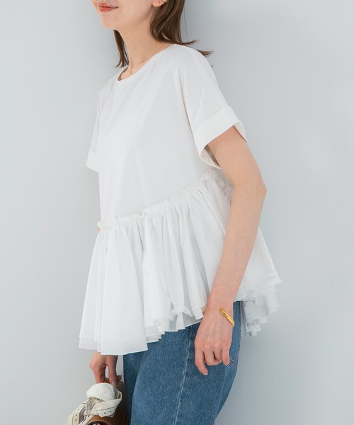 URBAN RESEARCH ROSSO WOMEN(アーバンリサーチ ロッソ)の「タフタドッキングティアードTEEブラウス(Tシャツ/カットソー・レディース・ブラック/ライトカーキ/オフホワイト・FREE)」の6枚目の写真