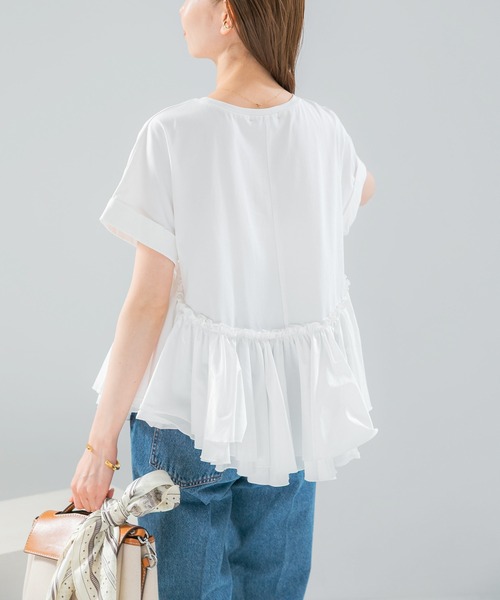 URBAN RESEARCH ROSSO WOMEN(アーバンリサーチ ロッソ)の「タフタドッキングティアードTEEブラウス(Tシャツ/カットソー・レディース・ブラック/ライトカーキ/オフホワイト・FREE)」の7枚目の写真